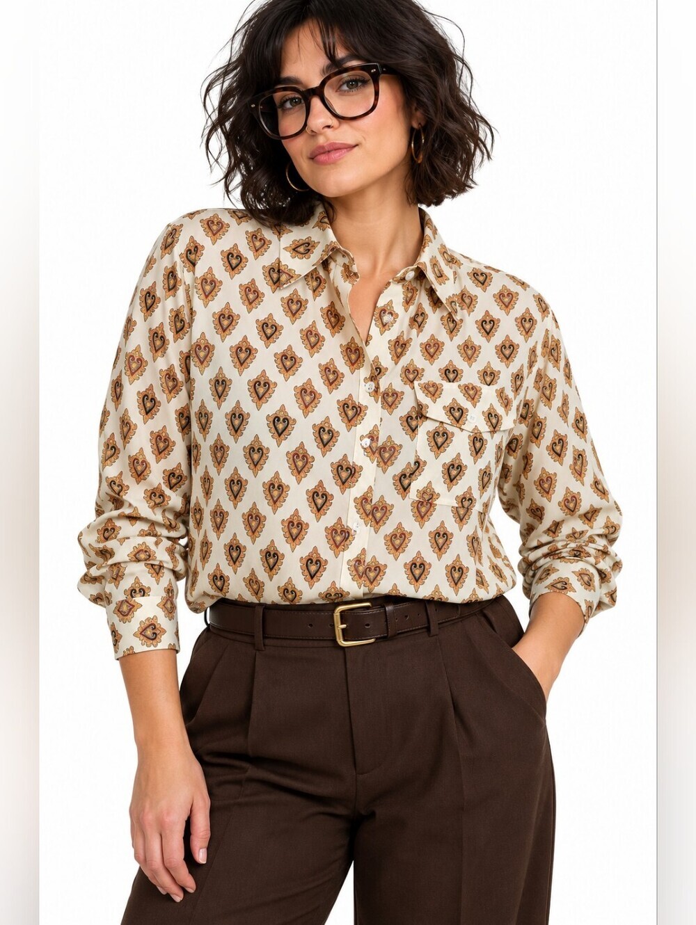 Vintage Liz Claiborne Paisley Heart Blouse 90s Button Down Shirt size 6
